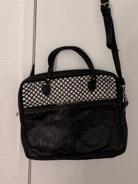 Moroccan Artisan Handmade Leather Briefcase & Inset Handwoven Rug Pattern